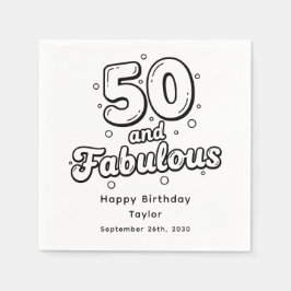 50 and Fabulous Retro Bubble Letter Birthday White Pappersservett