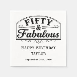 50 and Fabulous Rustic Script Line Art Black White Pappersservett