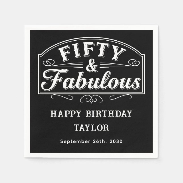 50 and Fabulous Rustic Script & Line Art Pappersservett (Framsidan)