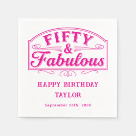 50 and Fabulous Rustic Script Line Art Pink Pappersservett