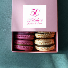 50 and Fabulous Script Pink 50th Birthday Party Fyrkantigt Klistermärke