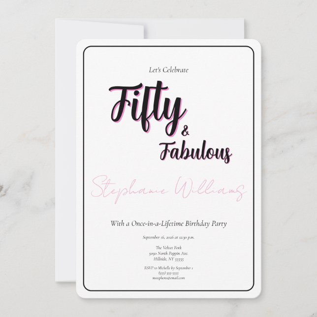 50 and Fabulous Script Pink 50th Birthday Party Inbjudningar (Framsida)
