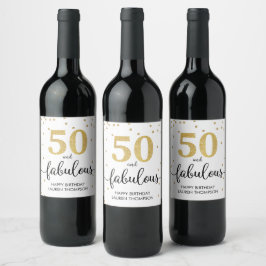 50 and Fabulous wine Sparkling Wine label white & Vinflaska Etikett