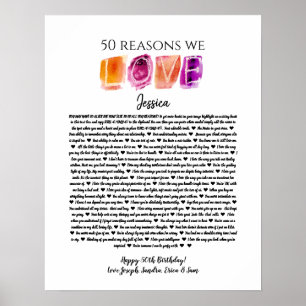 50 anledningar till att vi kärlek din födelsedagsp poster
