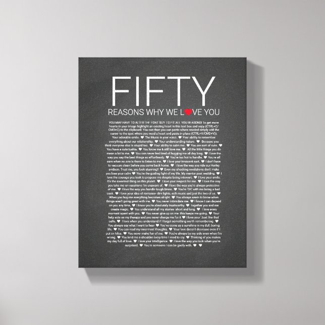 50 anledningar till att vi kärlek er bröllop vow k canvastryck (Framsida)