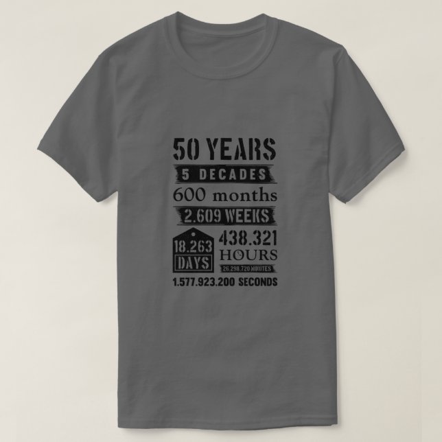50 år 5 Decades 600 Months Födelsedagsfest Birth T Shirt (Design framsida)