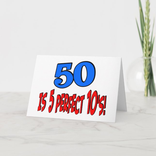 50 är 5 perfekta 10s (BLÅTT) Kort (Framsida)