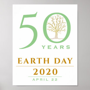 50 år, Earth Day 2020, Guld och Grön Träd Poster