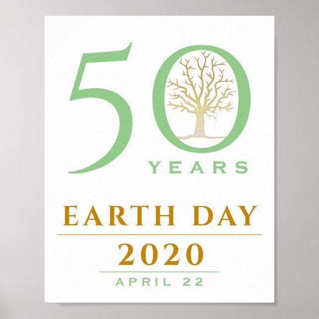 50 år, Earth Day 2020, Guld och Grön Träd Poster (Framsidan)