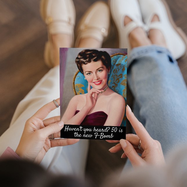 50 är F-Bomb Funny Retro Birthday Kort (Skapare uppladdad)