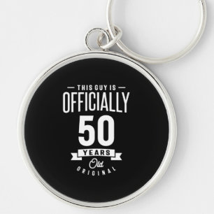 50 år gammal - 50:e födelsedagspressen - Funny Gif Rund Silverfärgad Nyckelring