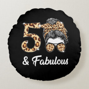 50 år gammal Fabulous Messy Bun Leopard 50:e födse Rund Kudde