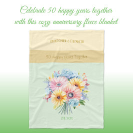 50 år guld-årsdagen för blommor grönt fleecefilt