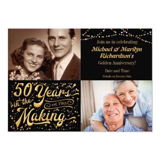 50 år i danandet därefter & nu årsdag 12,7 x 17,8 cm inbjudningskort