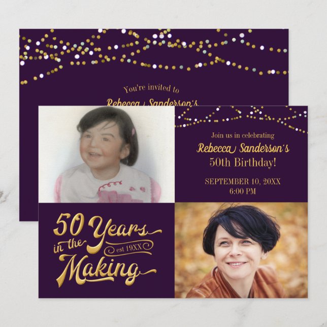 50 ÅR I SKAPAR födelsedag då och nu Bilder Inbjudningar (Fram/baksida)