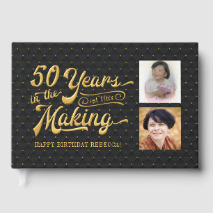 50 år i Skapar, Luxury Black/Guld Birthday Gästböcker