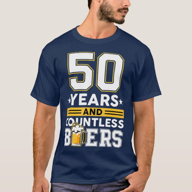 50 år och oräkneliga Öl Funny Birthday T Shirt (Framsida)