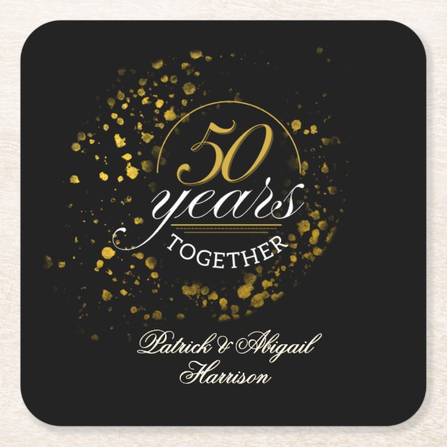 50 år tillsammans Golden Bröllop-årsdagen Party Underlägg Papper Kvadrat (Framsidan)