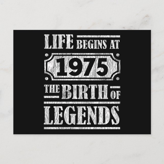 50 Årig 1975 Födelsen Av En Legend 50-årsdag Vykort (Framsida)