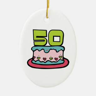 50-årig födelsedagskaka julgransprydnad keramik
