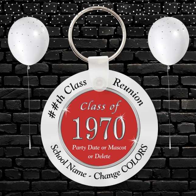 50-åriga klassovenirer i Färg Nyckelring (Class of 1970 Reunion. 1970 class reunion party favors / souvenirs. Red, White and Black,Class of 70)