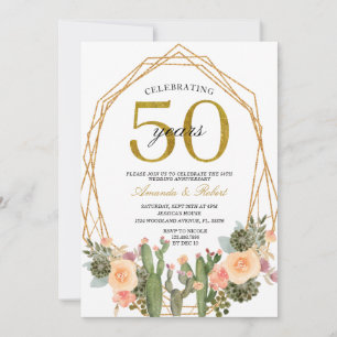 50 års Blommigt Cactus Golden Bröllop-årsdagen Inbjudningar