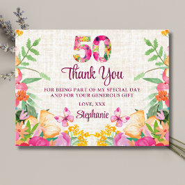 50 års Blommor Blommigt Linen 50:e födelsedagen Ta Vykort