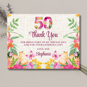 50 års Blommor Blommigt Linen 50:e födelsedagen Ta Vykort