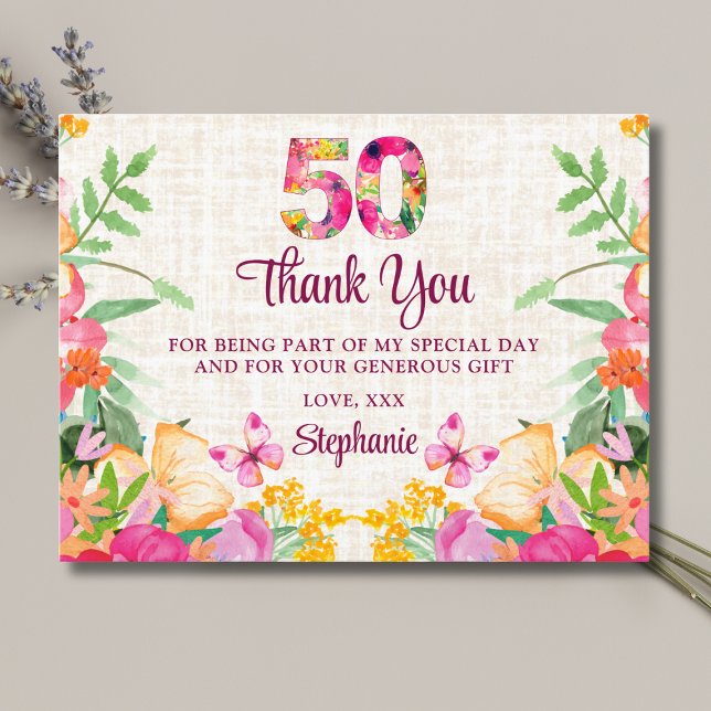 50 års Blommor Blommigt Linen 50:e födelsedagen Ta Vykort (Skapare uppladdad)