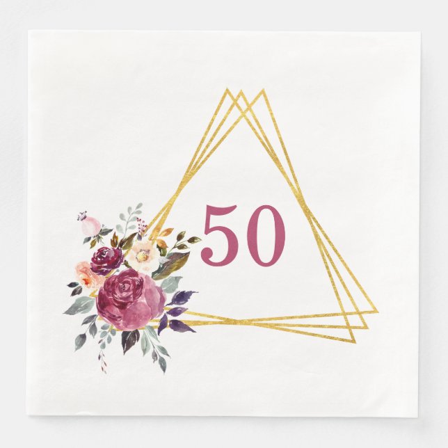 50-års Boho blommotiv Geometrisk Pappersservett (Framsida)