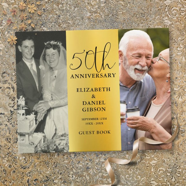 50-års bröllops guldjubileum 2 Foto Gästböcker (50th Wedding Golden Anniversary 2 Photo Guest Book)
