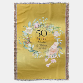 50-års bröllopsdag Blommig guldfolie Filt