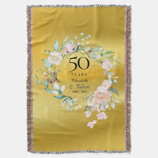 50-års bröllopsdag Blommig guldfolie Filt (Framsidan Vertikal)