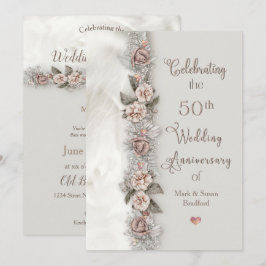 50-års bröllopsdag Drömmig blommande beige ros  Inbjudningar