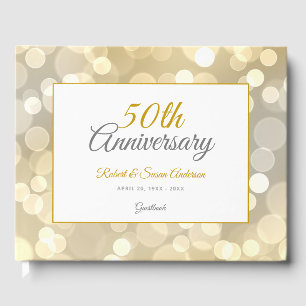 50-års bröllopsdag Elegant guld-Bokeh Gästböcker
