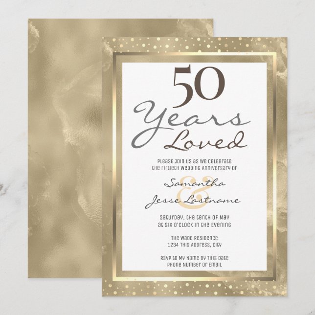 50-års bröllopsdag Elegant Guld Inbjudningar (Fram/baksida)