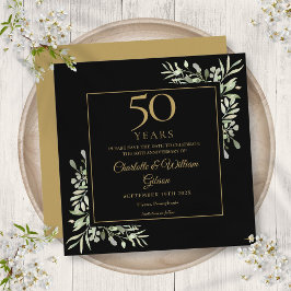 50-års bröllopsdag Foliage Svart Guld Fyrkantig Spara Datumet