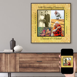 50-års bröllopsdag fotocollage guld poster
