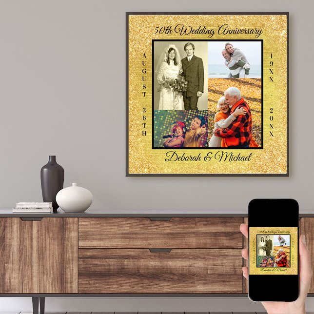 50-års bröllopsdag fotocollage guld poster (Skapare uppladdad)