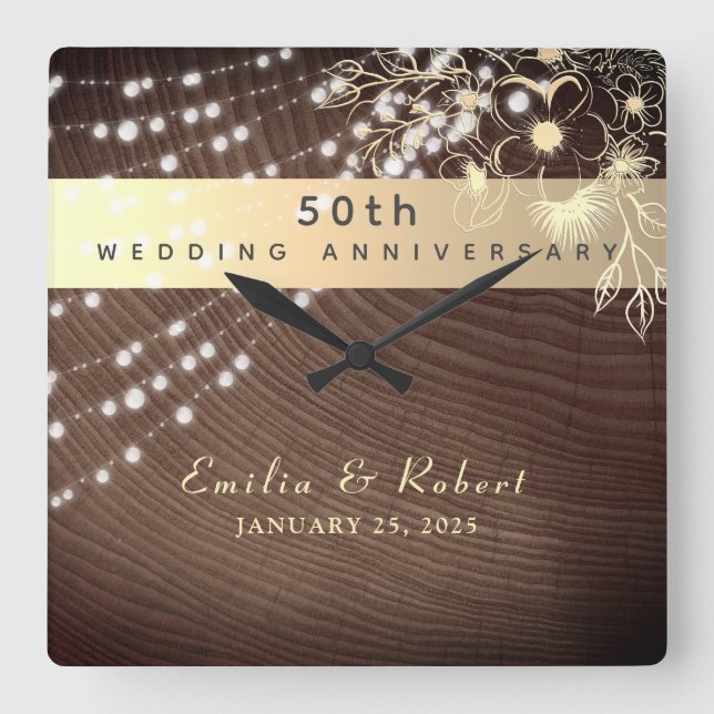 50-års bröllopsdag fyrkantig klocka (Framsida)