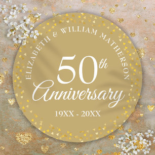 50-års bröllopsdag Golden Love Hearts Runt Klistermärke