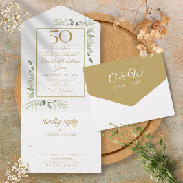 50-års bröllopsdag Greenery Guld Monogram