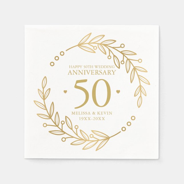 50-års bröllopsdag Guld Botanicl Ram Pappersservett (Framsidan)