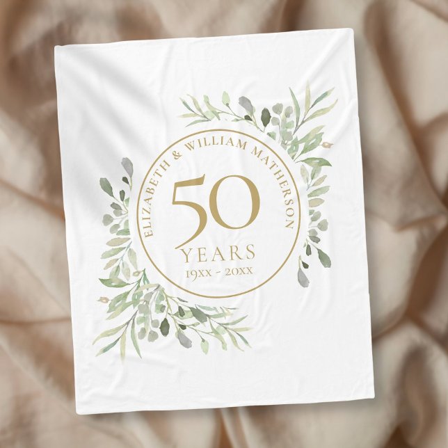 50-års bröllopsdag Guld Grönska Akvarell Fleecefilt (Skapare uppladdad)