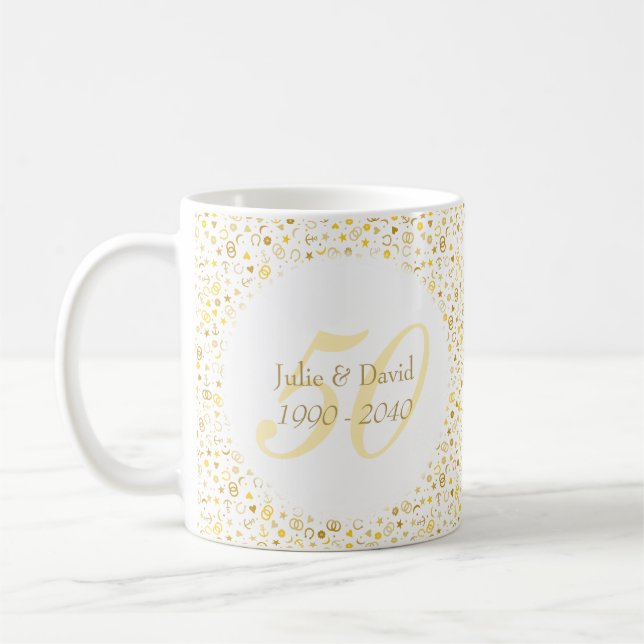 50-års bröllopsdag Guld Konfetti Kaffemugg (Vänster)