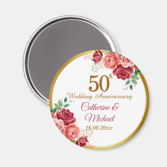 50-års bröllopsdag Guld ram Blommig Magnet (Front/Back)