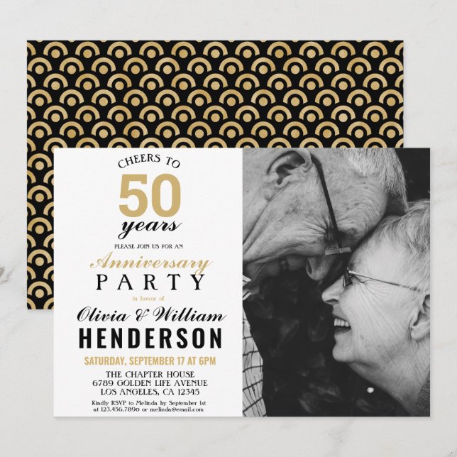 50-års bröllopsdag | Guld Skål för 50 år Inbjudningar (Fram/baksida)