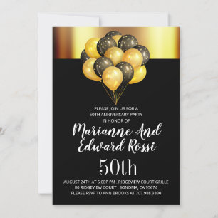 50-års bröllopsdag Guld Svart Inbjudningar