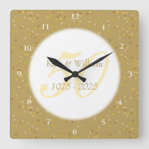 50-års bröllopsdag Guldstoft Konfetti Fyrkantig Klocka