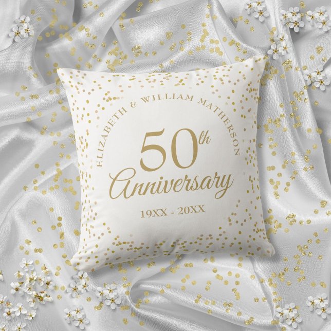 50-års bröllopsdag Guldstoft Konfetti Kudde (50th Wedding Anniversary Gold Dust Confett Throw Pillow)